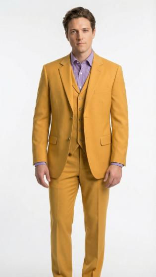 Mens Mustard Yellow Three Piece Suit | 2 Button Notch Lapel Modern Fit in Gold Color - Church Suit