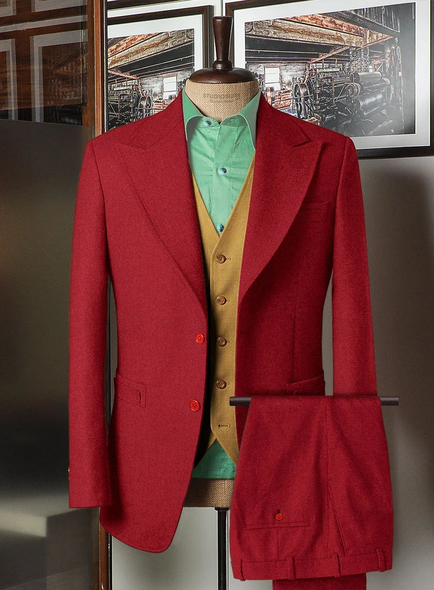 Men's Joker 2019 Red 3-Piece Suit – Joaquin Phoenix Movie-Inspired Costume with Orange Vest & Green Shirt & Tie Package
