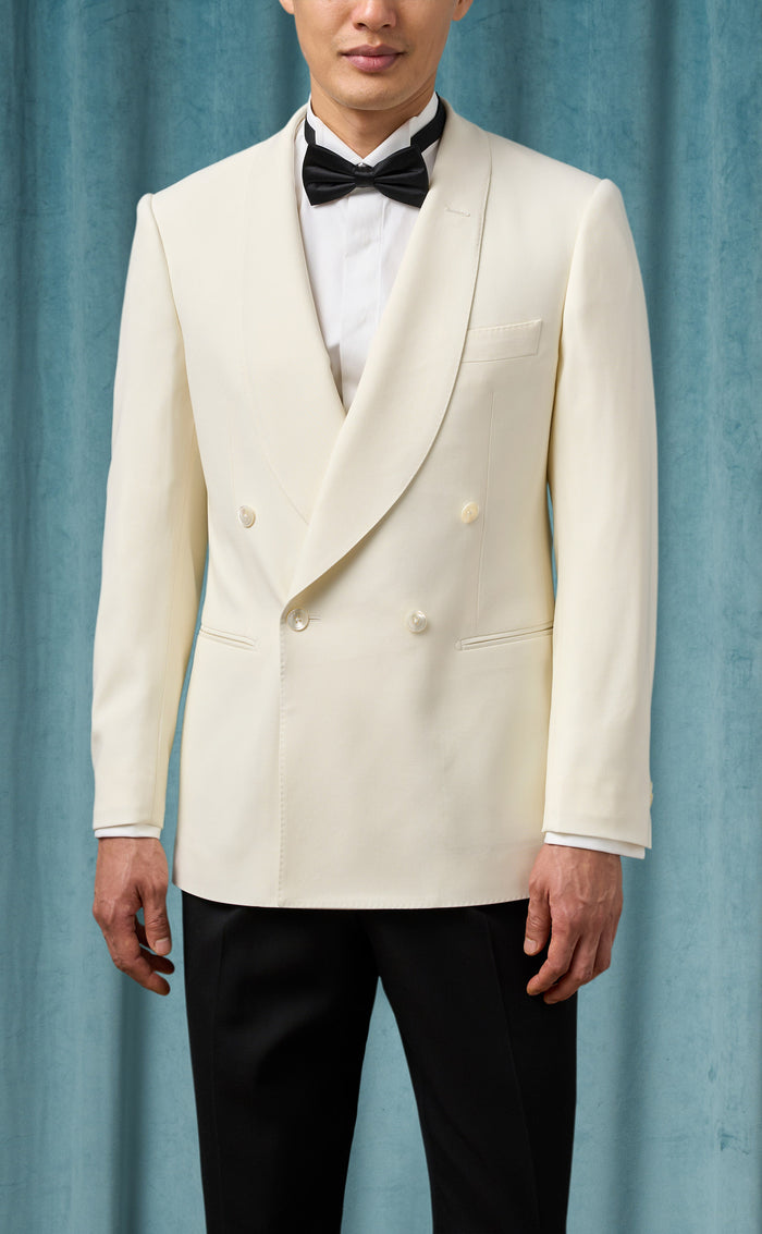 Mens Ivory Double-Breasted Shawl Lapel Tuxedo Jacket | Premium Formal Dinner Jacket for Weddings and Black-Tie Events