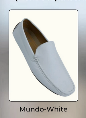Mens Mundo White Leather Loafers  Classic Slip-On Dress Shoes for Casual and Formal Wear
