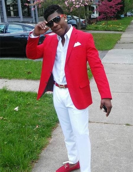 Mens Red Blazer and White Pants Set  Stylish Casual Dress Outfit For New Year Holiday and Christmas Suit