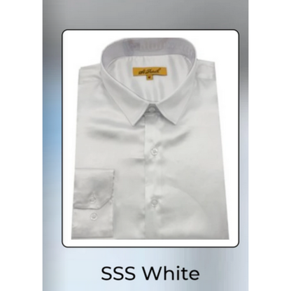 Mens White Satin Dress Shirt  Classic Long Sleeve Formal Shirt for Weddings, Parties, and Business Wear