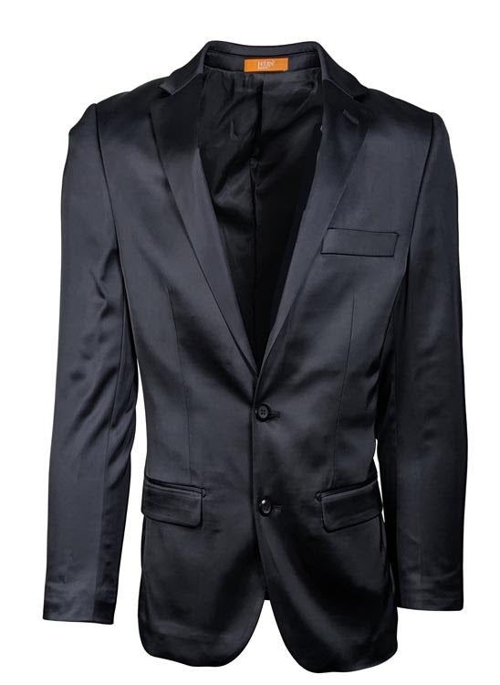 Mens Black Satin Blazer  Classic Slim Fit Two-Button Formal Suit Jacket for Weddings, Parties, and Business Events