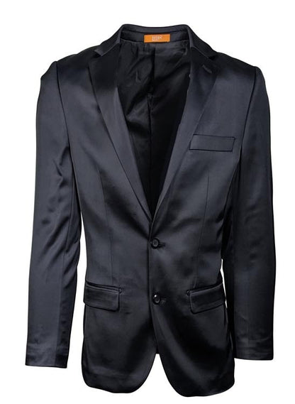 Mens Black Satin Blazer  Classic Slim Fit Two-Button Formal Suit Jacket for Weddings, Parties, and Business Events