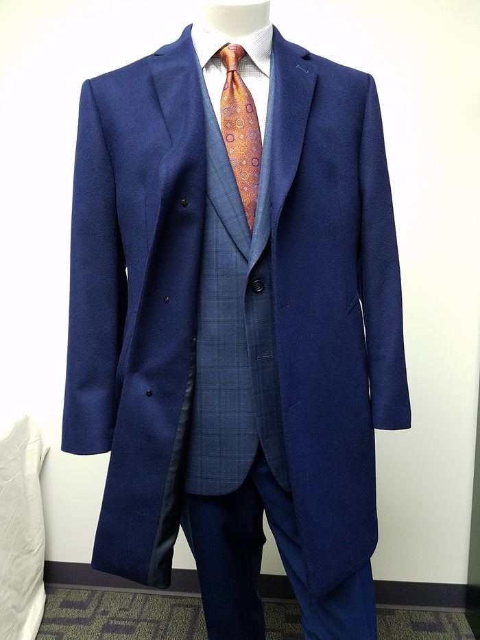 Mens Cobalt Blue Wool and Cashmere Car Coat Overcoat  Classic Winter Topcoat for Indigo Sapphire Color (light Navy Dark Royal)