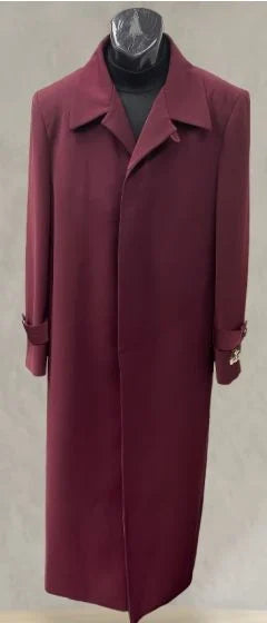 Mens Full-Length Burgundy Overcoat  Microfiber 4 season fabric  Long Formal Coat with Classic Tailored Maxi Duster Coat