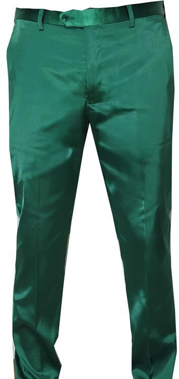 Mens Emerald Green Satin Slim Fit Dress Pants  Shiny Formal Party and Wedding Trousers