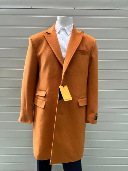 Mens Orange - Rust Wool Blend Long Overcoat  Topcoat Carcoat Topcoat