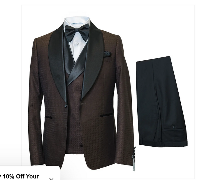 Men’s Chocolate Brown Tuxedo Suit – 3 Piece Shawl Lapel Wedding, Prom and Formal Dinner Tuxedo