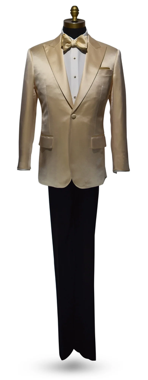 Men’s Champagne Tuxedo Dinner Jacket – Satin Finish Formal Wedding Prom Blazer and Bowtie included