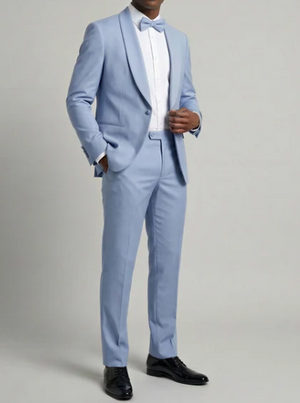 Men’s Powder Blue 2 Piece Tuxedo Suit – Light Blue Wedding Prom Tux with Matching Pants Light Baby Blue