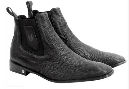 Men’s Shark Skin Cowboy Boots – Black Exotic Leather Western Chelsea Ankle Boots by Vestigium