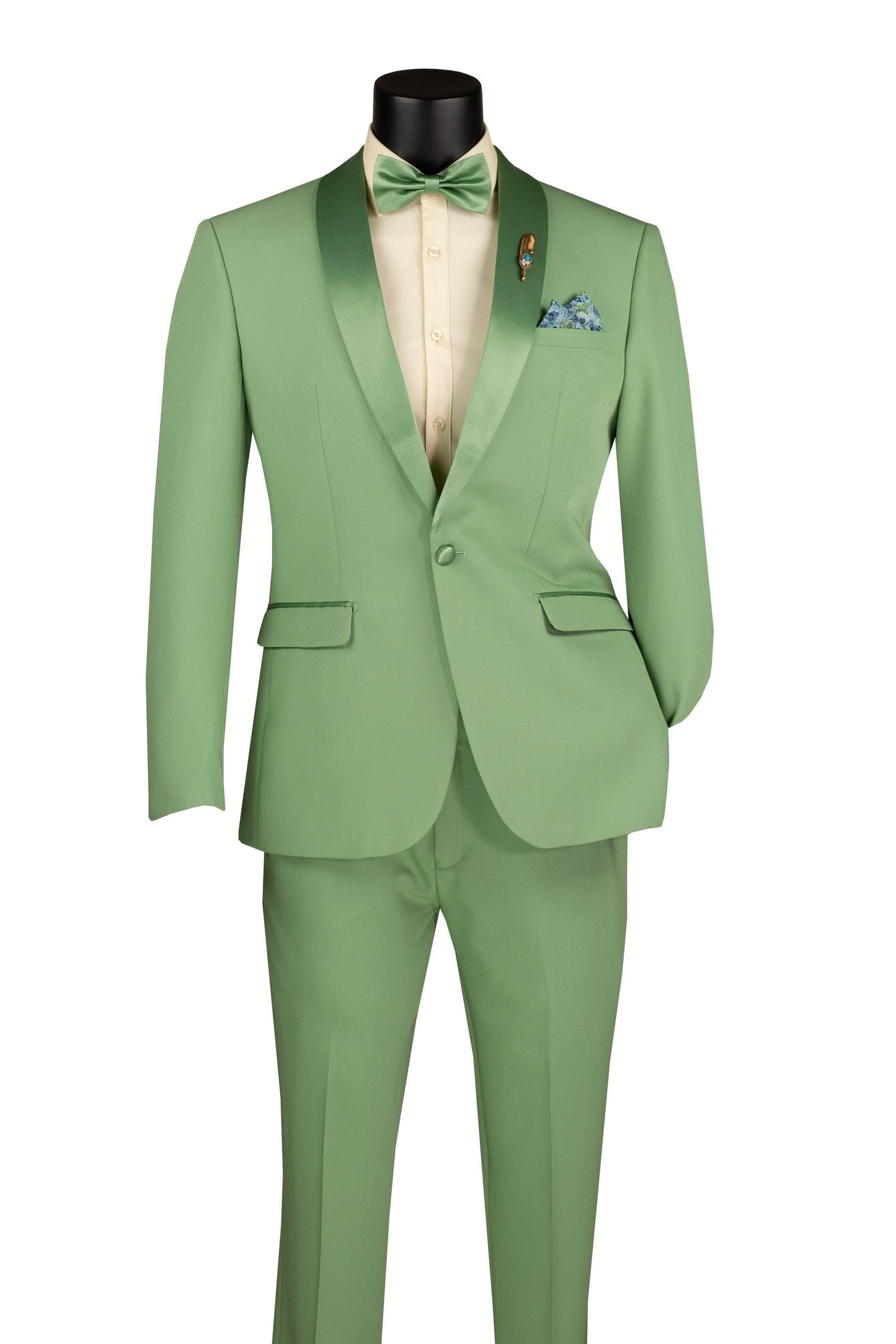 Mens Mint Green Tuxedo  2-Piece Formal Suit with Satin Shawl Lapel and Matching Bow Tie in  Sage Green