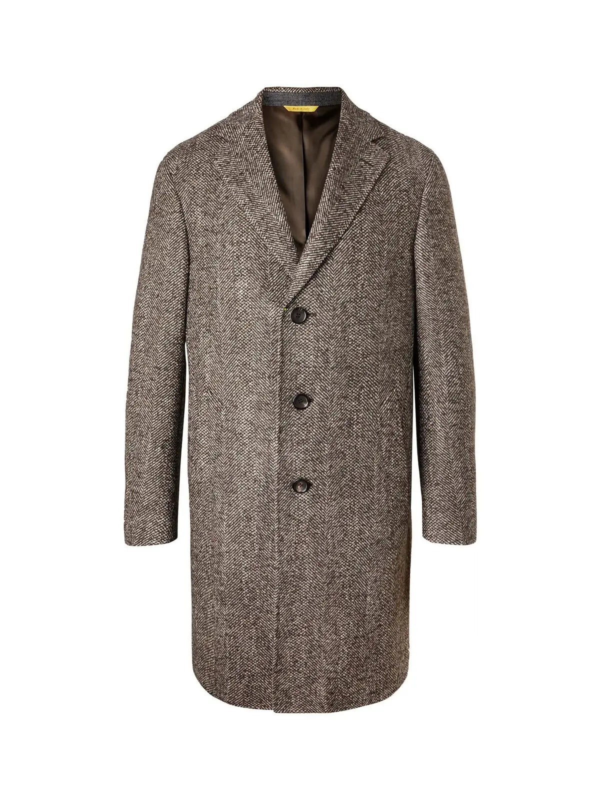 Mens Black & Grey  Herringbone Tweed Wool Blend Overcoat  Classic Single-Breasted Winter Blazer Carcoat