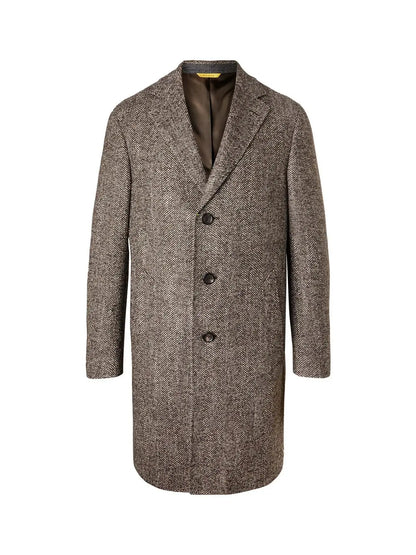 Mens Black & Grey  Herringbone Tweed Wool Blend Overcoat  Classic Single-Breasted Winter Blazer Carcoat