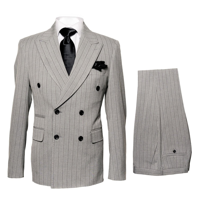 Men's Grey and Black Pinstripe Double-Breasted Suit - 1920s Gangster Vintage Looking suit By Rossiman