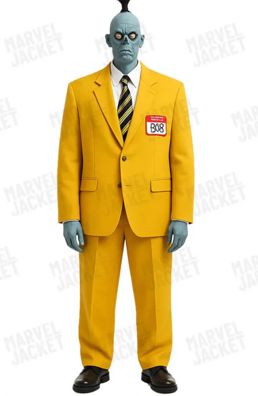 Men’s Beetlejuice Little Head Costume Yellow Suit – Shrinker Inspired 2 Piece Halloween Suit