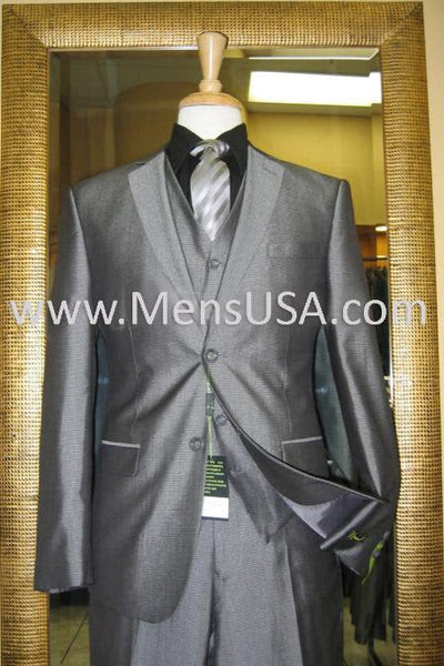 Men's Charcoal Gray Suit With Sheen -  | Shiny Texture Fabric Three Piece Wedding and Party Business