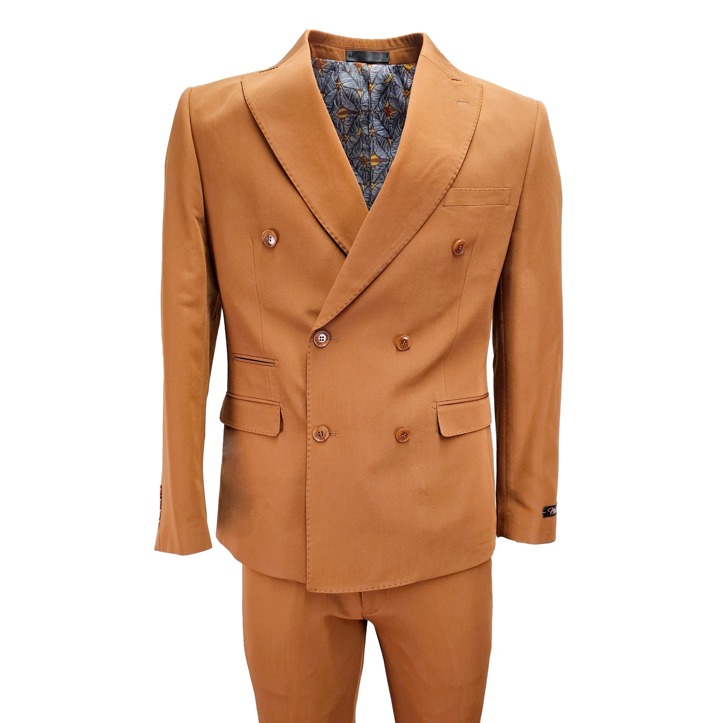 Mens Vitali Brand Rustish Orange Brown Copper Color Double Breasted Slim Fit Suit