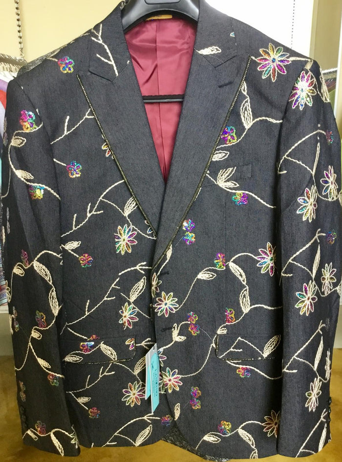 Luxury Black Floral Embroidered Blazer for Men  Designer Party and Wedding Wear Jacket