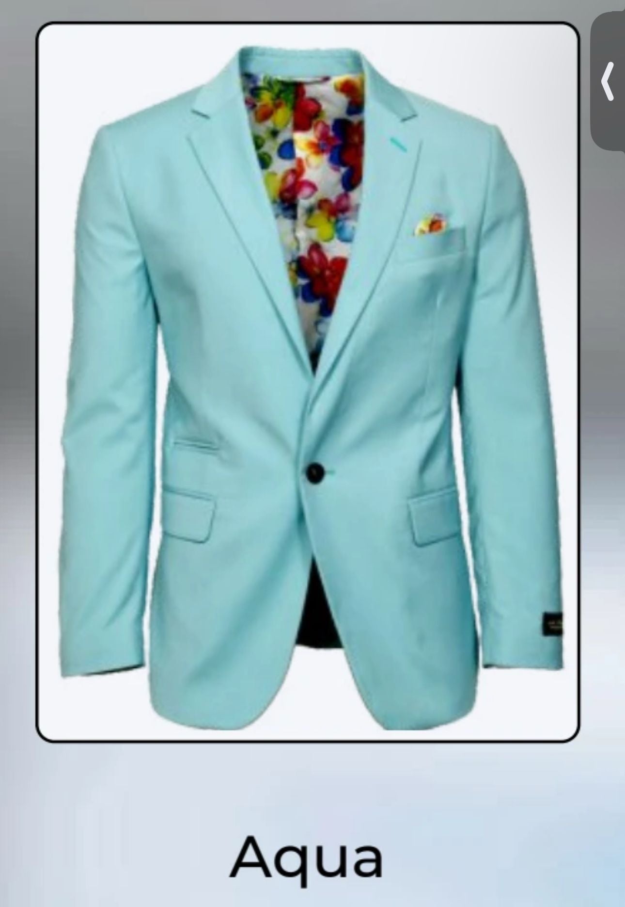 Men's Aqua Blazer - Slim Fit One Button Suit Jacket with Stylish Floral Inner Lining - Light Turquoise