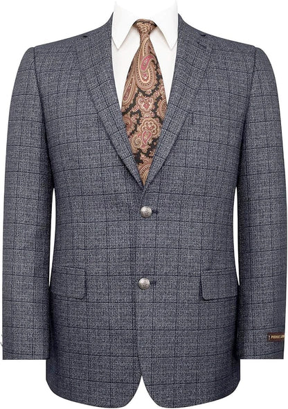 Men’s Charcoal Gray Windowpane Check Blazer – Classic Two Button Formal Sport Coat Jacket