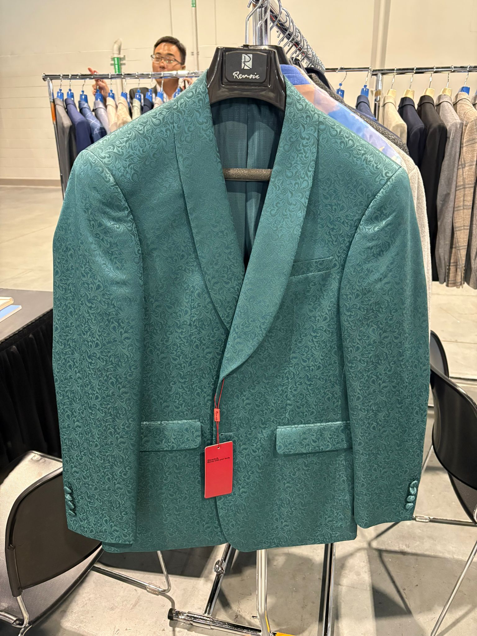 Men’s Teal Green Floral Jacquard Blazer – Slim Fit Tuxedo Jacket for Weddings, Proms, and Parties