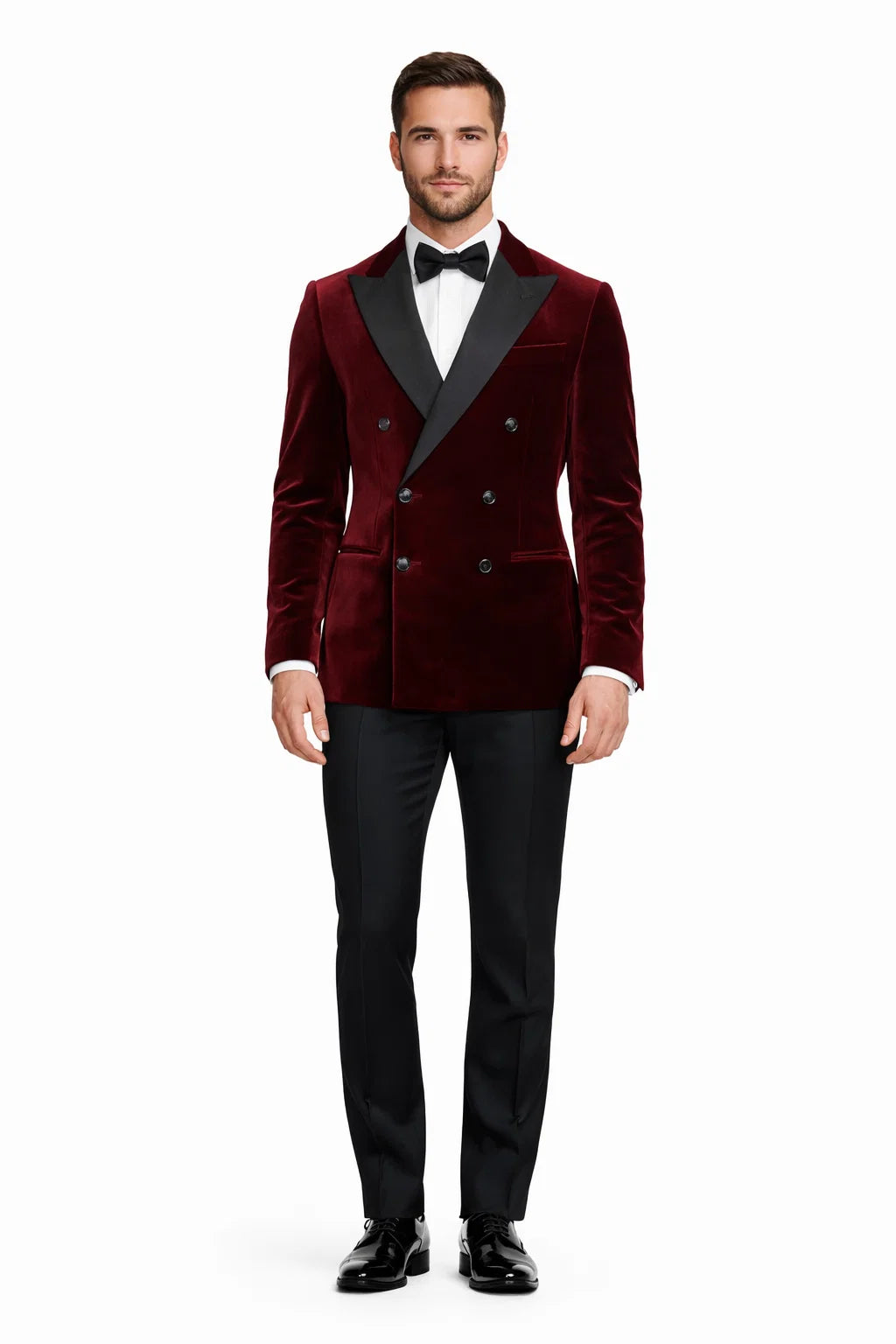 Double Breasted Six Button Black Velvet Tuxedo