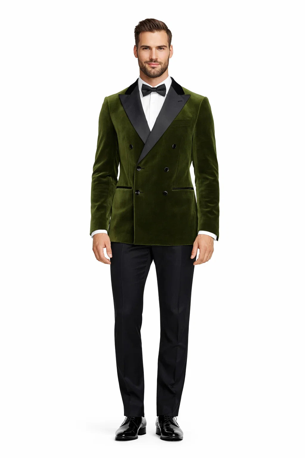 Double Breasted Six Button Black Velvet Tuxedo