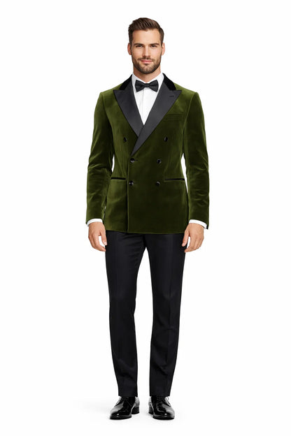 Double Breasted Six Button Black Velvet Tuxedo