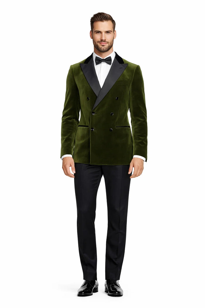 Double Breasted Six Button Black Velvet Tuxedo