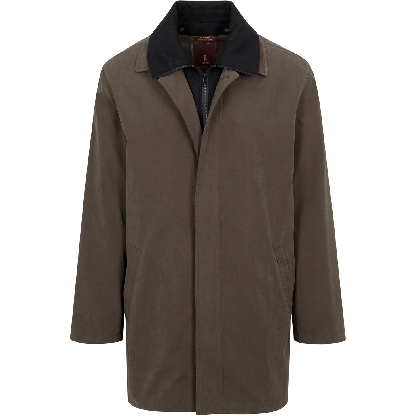 Mens Olive Brown Trench Coat Raincoat – Classic Water Resistant Long Coat with Zip and Button Closure for Business, Travel and Everyday Outerwear