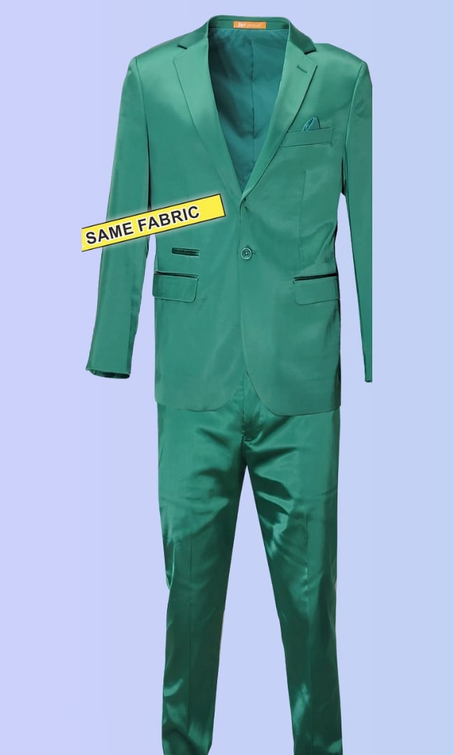 Mens Shiny emerald Green Sateen 2-Piece Slim Fit Suit  Formal Blazer and Pants Set Prom Wedding