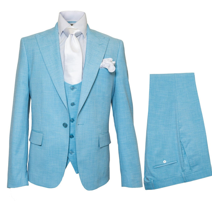 Men’s Turquoise Light blue Suit, Vested Formal Dress Suit for Weddings, Prom, Summer Parties, and Special Occasions in Aqua Blue Color By Rossiman