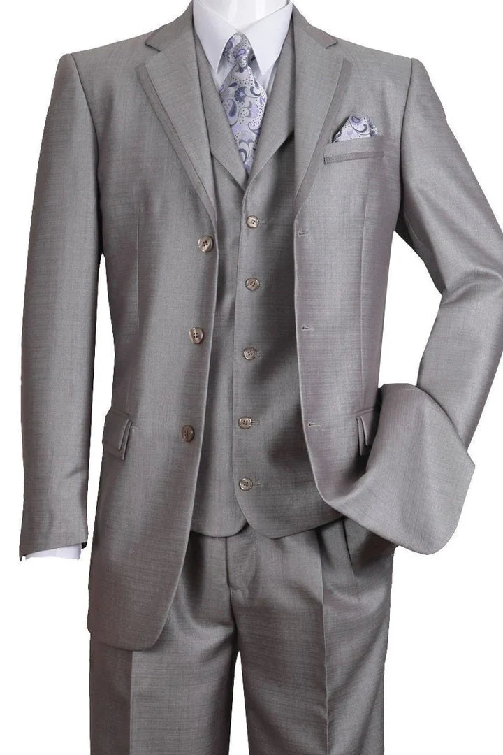 Mens Light Gray 3-Piece Modern Fit Suit with Vest  Classic Formal Business and Wedding Attire