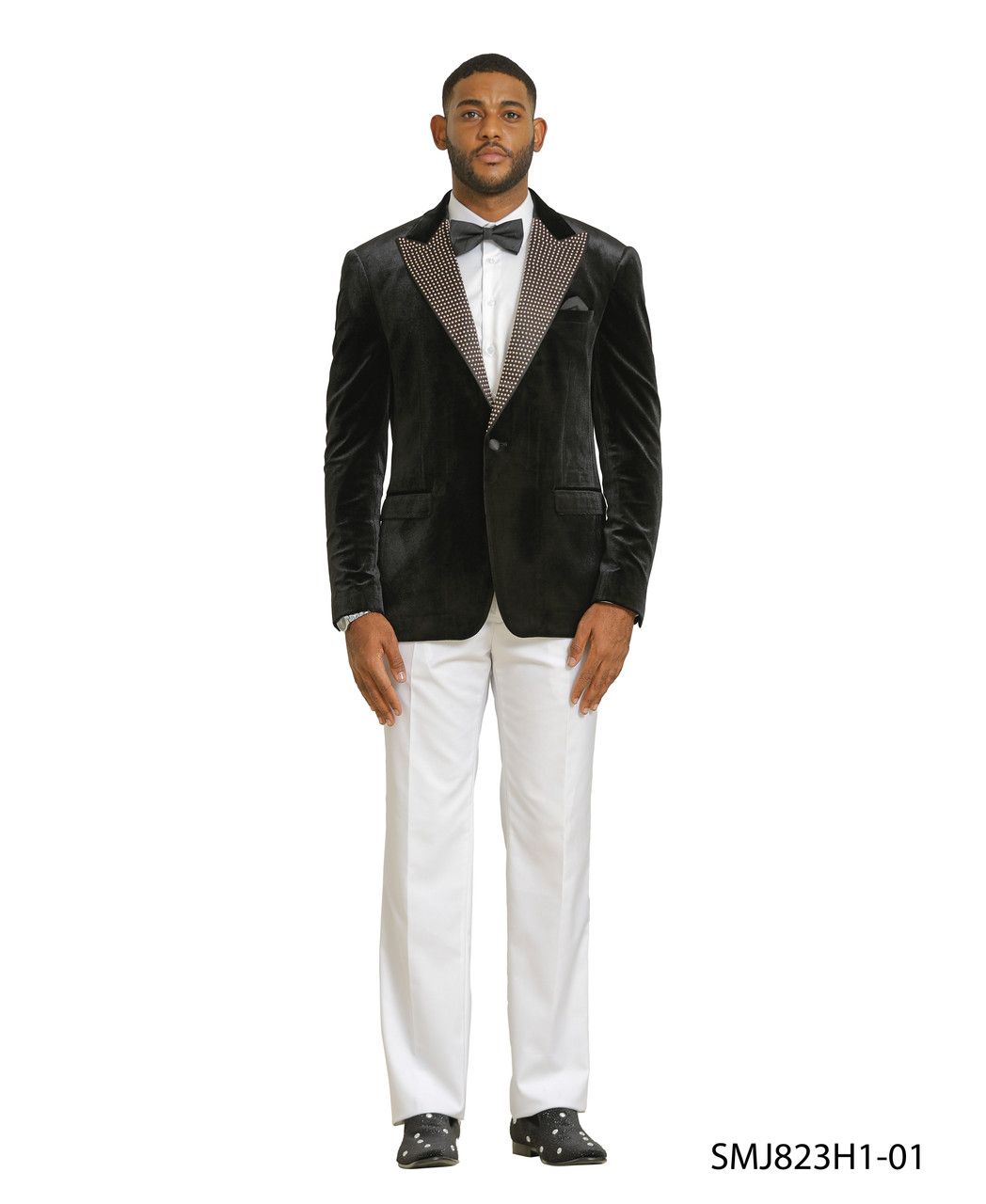 Mens Black Velvet Tuxedo Blazer with Studded Lapel  Formal Evening Jacket
