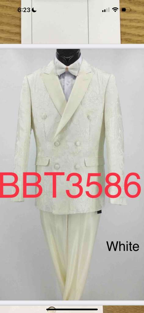 Mens Ivory Double Breasted Tuxedo Dinner Jacket  Textured Blazer Paisley Texture Pattern in Off White Cream Color  Bowtie