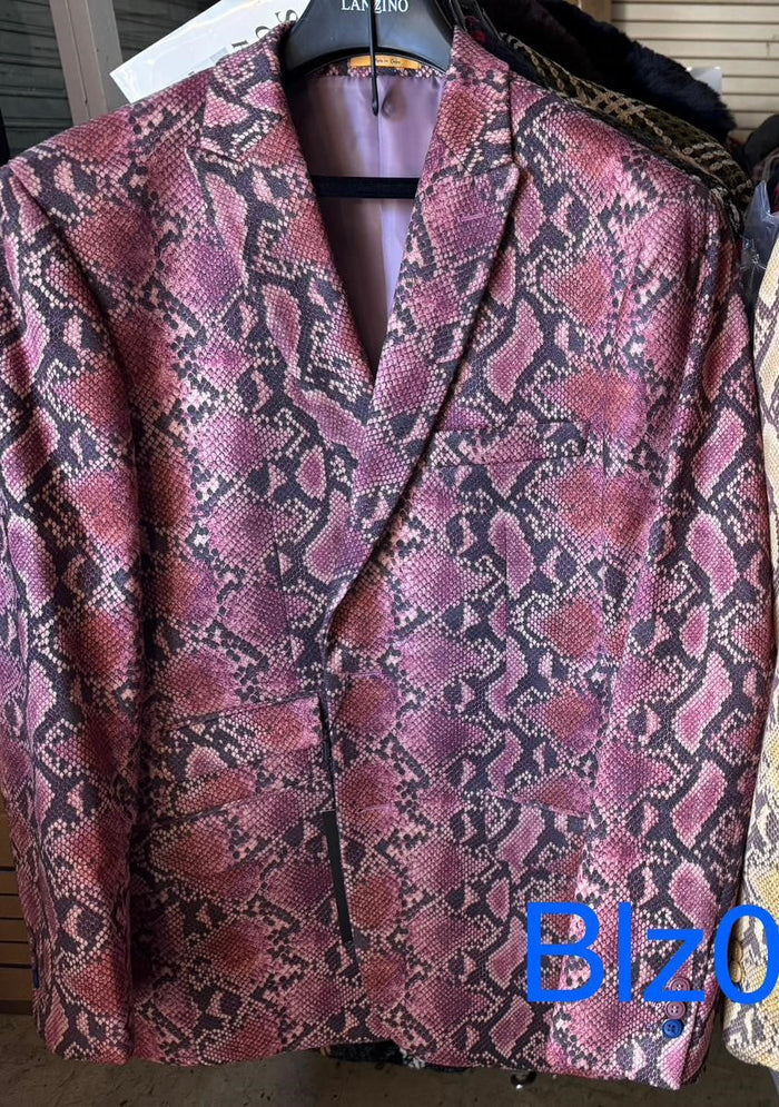 Mens Burgundy and Black Snakeskin Print Blazer  Alligator Crocodile Sport Jacket Exotic Skin
