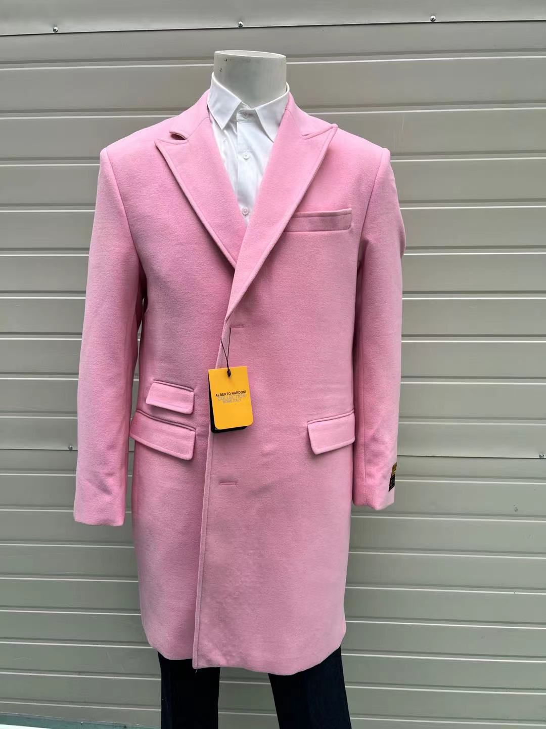 Mens Pink Wool Blend Long Overcoat  Slim Fit Tailored Winter Coat - Carcoat - Topcoat