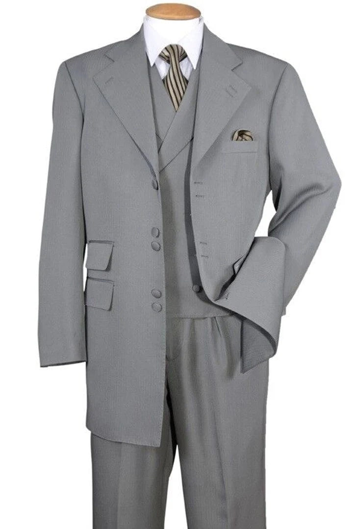 Mens Zoot Suit - Light Gray 3-Piece Suit with Vest  Classic Business and Wedding Formal Wear - 1920s Fashion