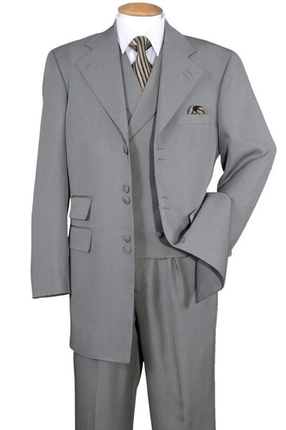 Mens Zoot Suit - Light Gray 3-Piece Suit with Vest  Classic Business and Wedding Formal Wear - 1920s Fashion