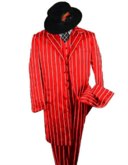 Mens Red Pinstripe Zoot Suit  1920s Gangster Pimp Style with Long Jacket & Matching Hat