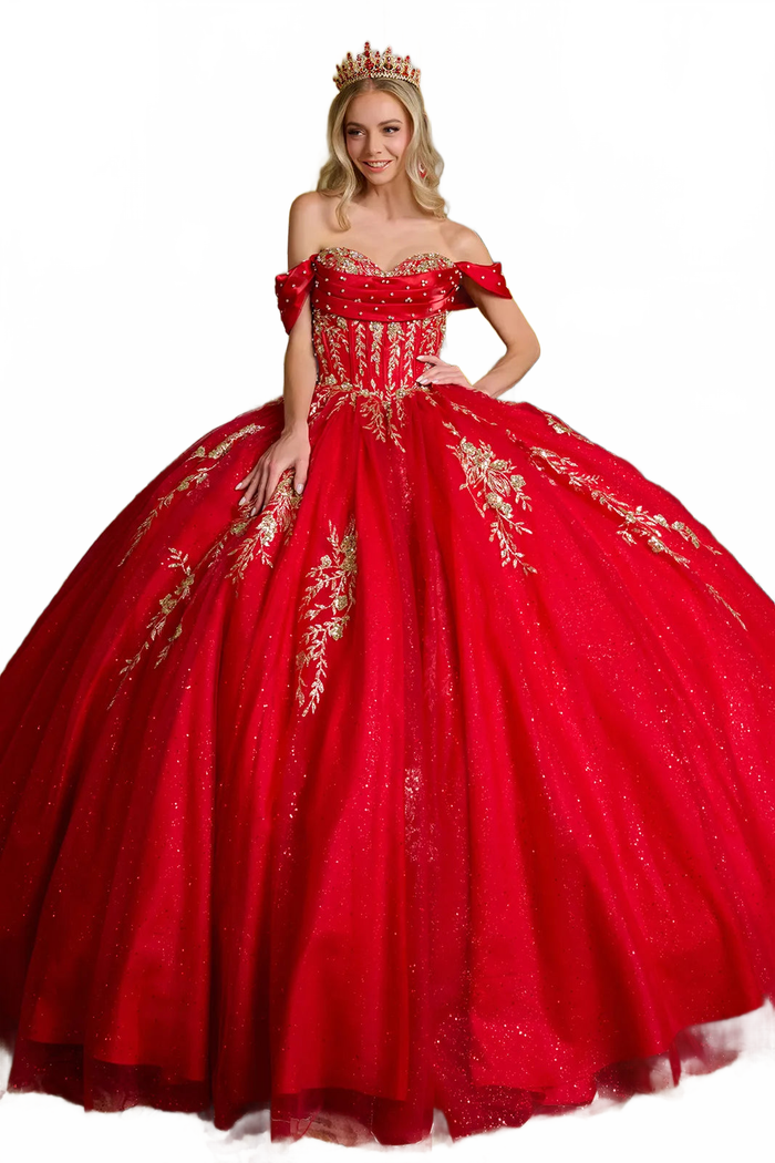 Red Quinceanera Dress Off Shoulder Ball Gown by Elizabeth K GL3631