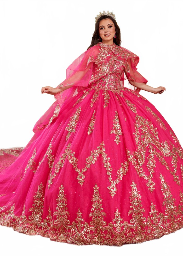 Rachel Allan RQ2170 Strapless Cape Quinceanera Dress