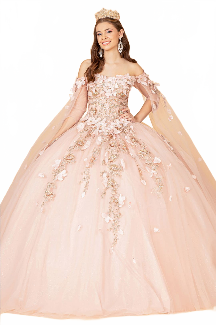 3D Floral Cape Sleeve Ball Gown by Elizabeth KGL3075