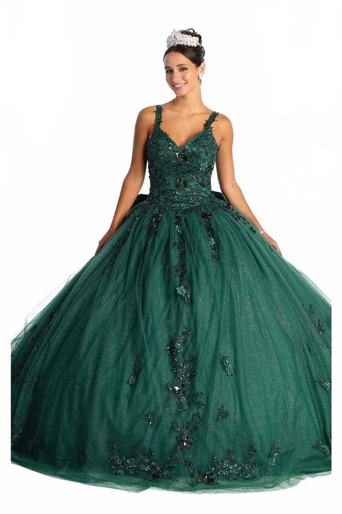Quinceanera Dress Ball Gown in Mesh Glitter Bow Train by Layla K LK174