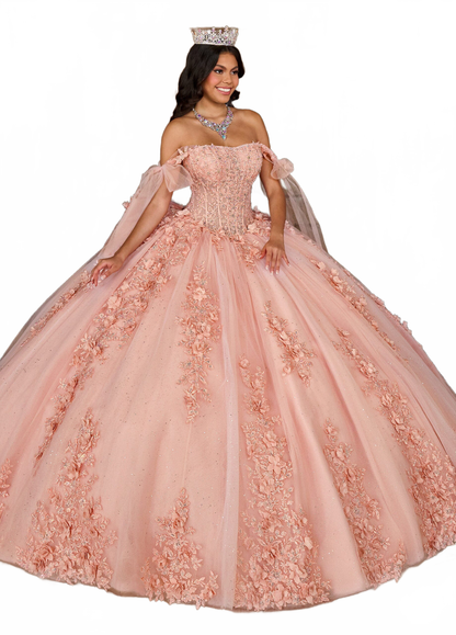 Rachel Allan RQ1132 Applique Sheer Corset Quinceanera Dress