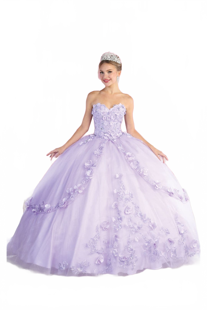 Strapless Sweetheart Floral Applique Ball Gown
