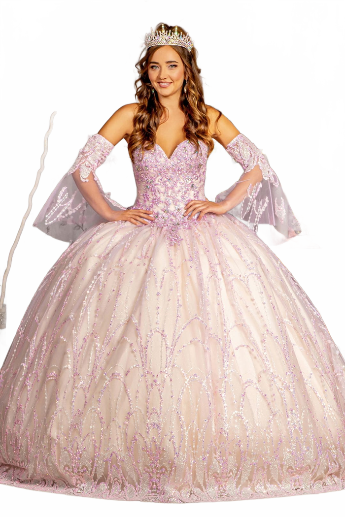 Strapless Bell Sleeve Two-Tone Ball Gown by GLS Gloria GL3234