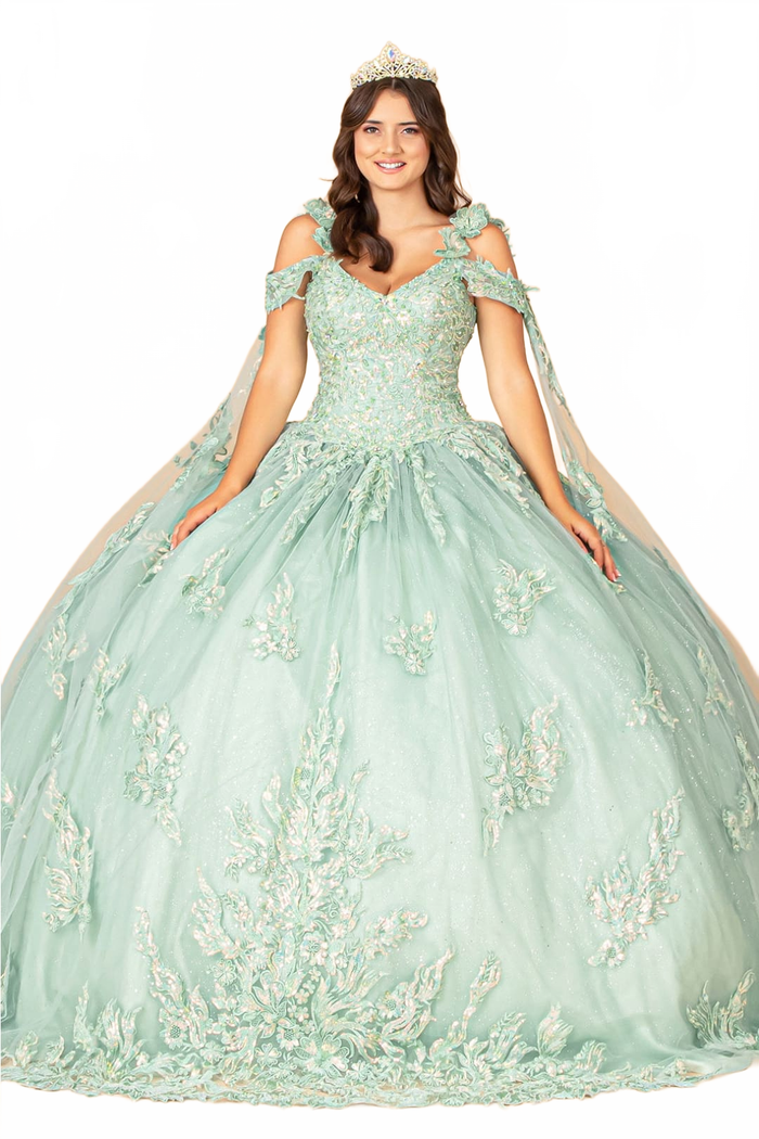 Applique Cape Sleeve Gown by Elizabeth KGL3099